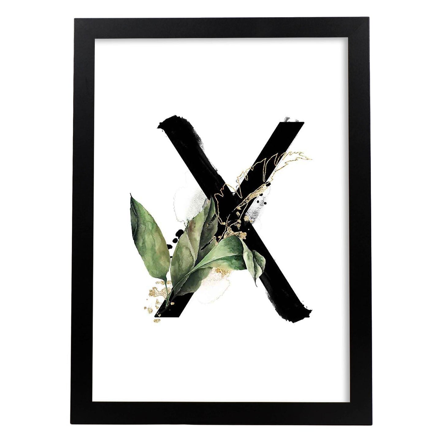 Poster de letra X. Lámina estilo Jungla Negra con imágenes del alfabeto.-Artwork-Nacnic-A3-Marco Negro-Nacnic Estudio SL
