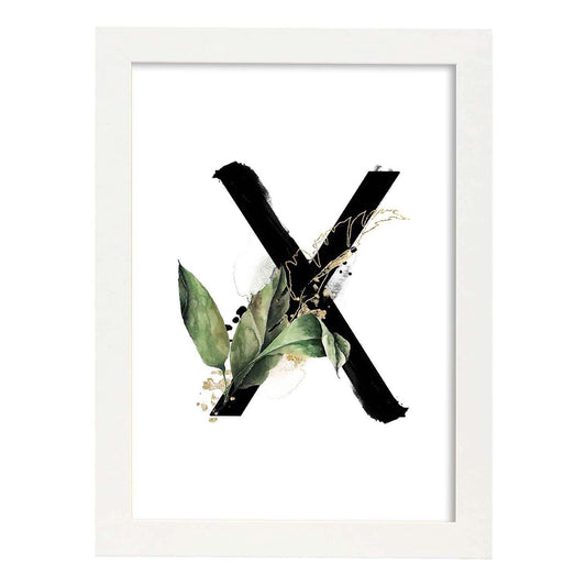 Poster de letra X. Lámina estilo Jungla Negra con imágenes del alfabeto.-Artwork-Nacnic-A4-Marco Blanco-Nacnic Estudio SL