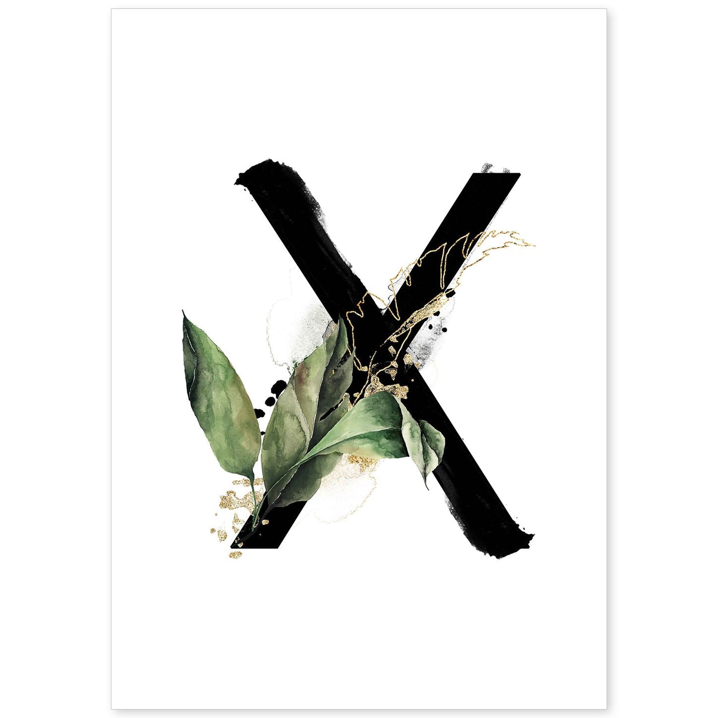 Poster de letra X. Lámina estilo Jungla Negra con imágenes del alfabeto.-Artwork-Nacnic-A4-Sin marco-Nacnic Estudio SL