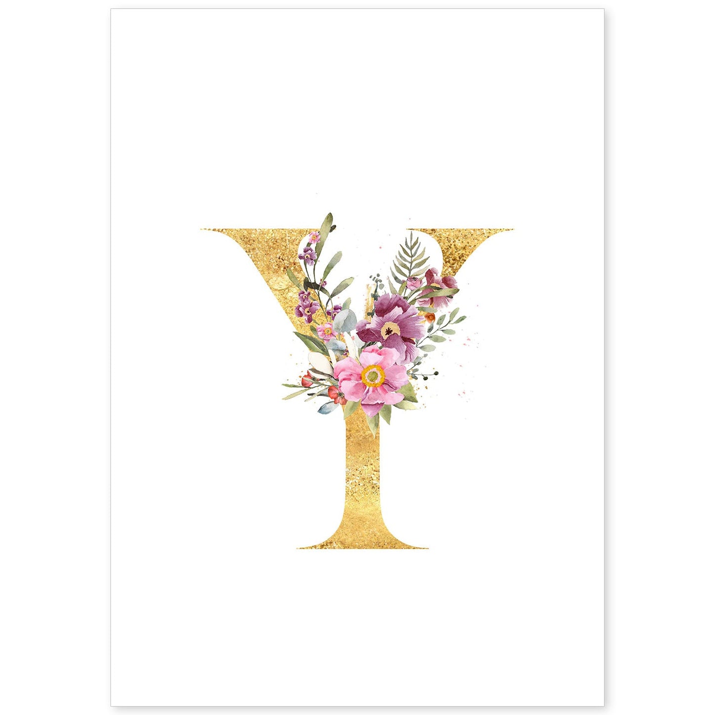 Poster de letra Y. Lámina estilo Dorado Rosa con imágenes del alfabeto.-Artwork-Nacnic-A4-Sin marco-Nacnic Estudio SL