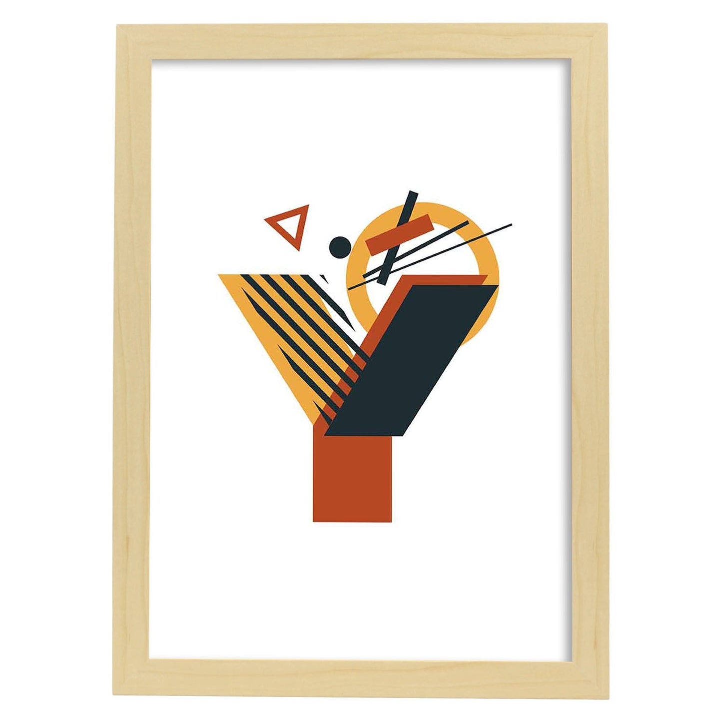 Poster de letra Y. Lámina estilo Geometria con formas con imágenes del alfabeto.-Artwork-Nacnic-A3-Marco Madera clara-Nacnic Estudio SL