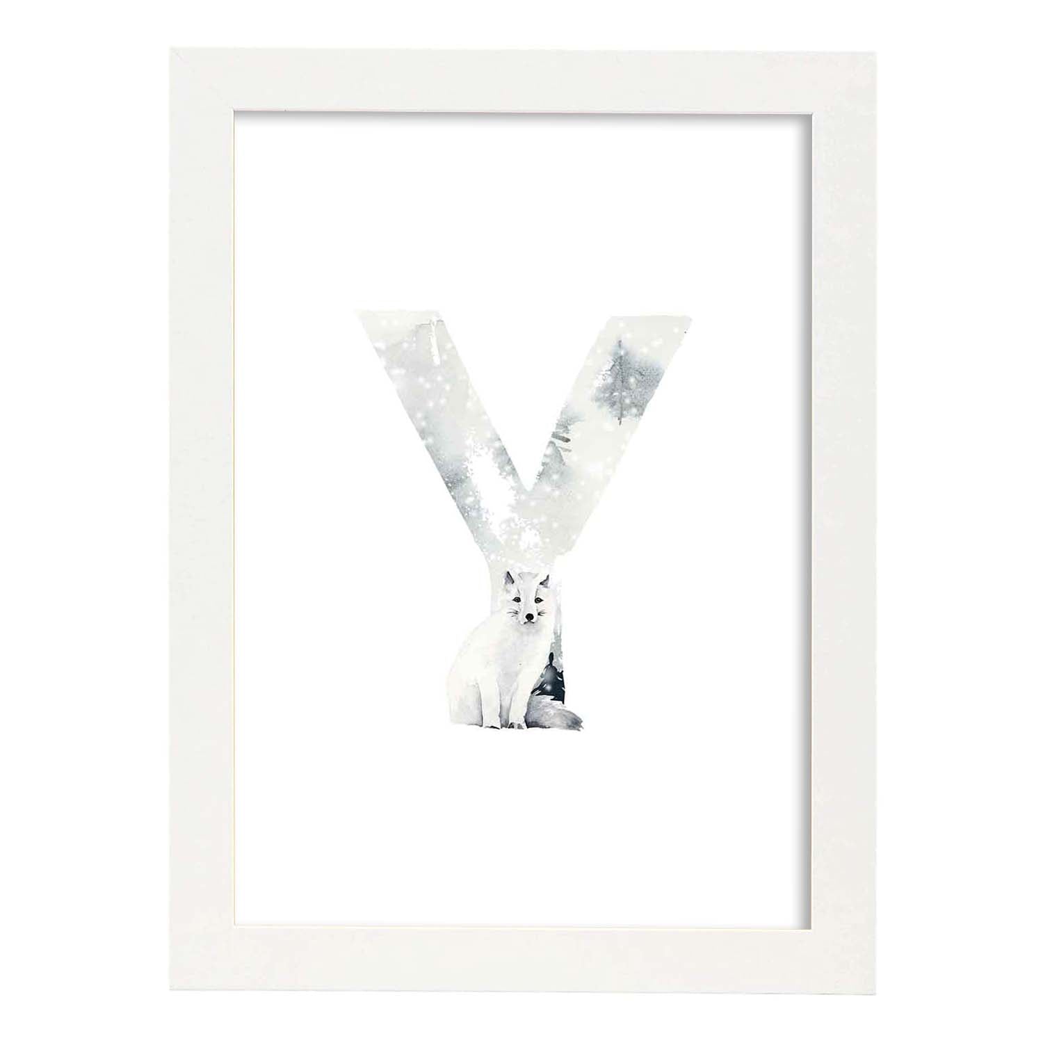 Poster de letra Y. Lámina estilo Invierno con imágenes del alfabeto.-Artwork-Nacnic-A3-Marco Blanco-Nacnic Estudio SL