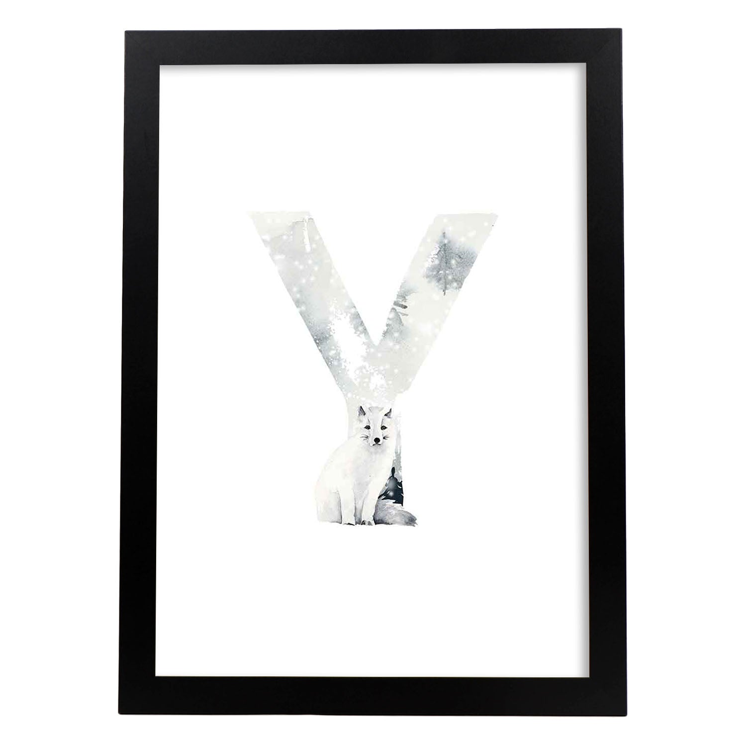 Poster de letra Y. Lámina estilo Invierno con imágenes del alfabeto.-Artwork-Nacnic-A3-Marco Negro-Nacnic Estudio SL