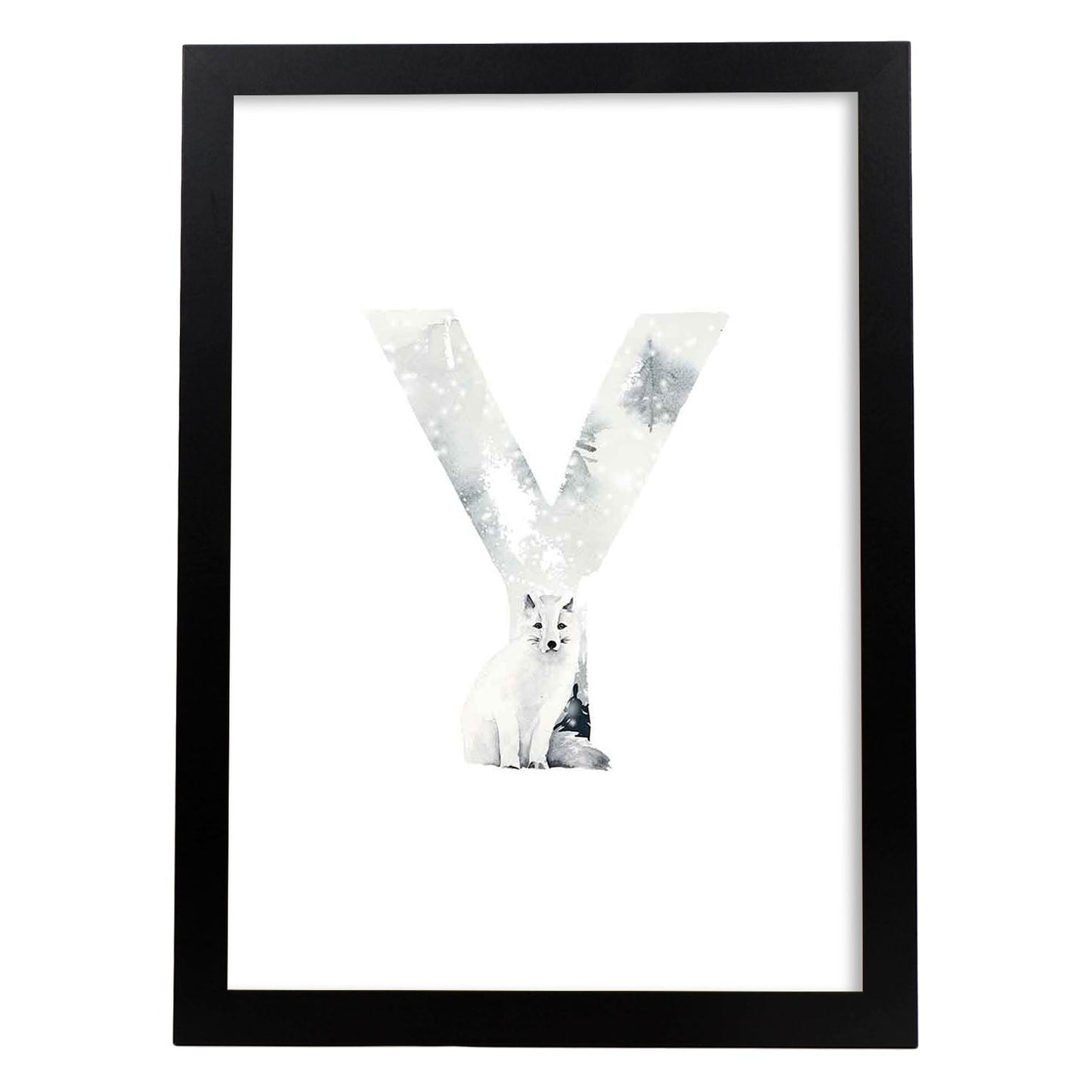 Poster de letra Y. Lámina estilo Invierno con imágenes del alfabeto.-Artwork-Nacnic-A4-Marco Negro-Nacnic Estudio SL