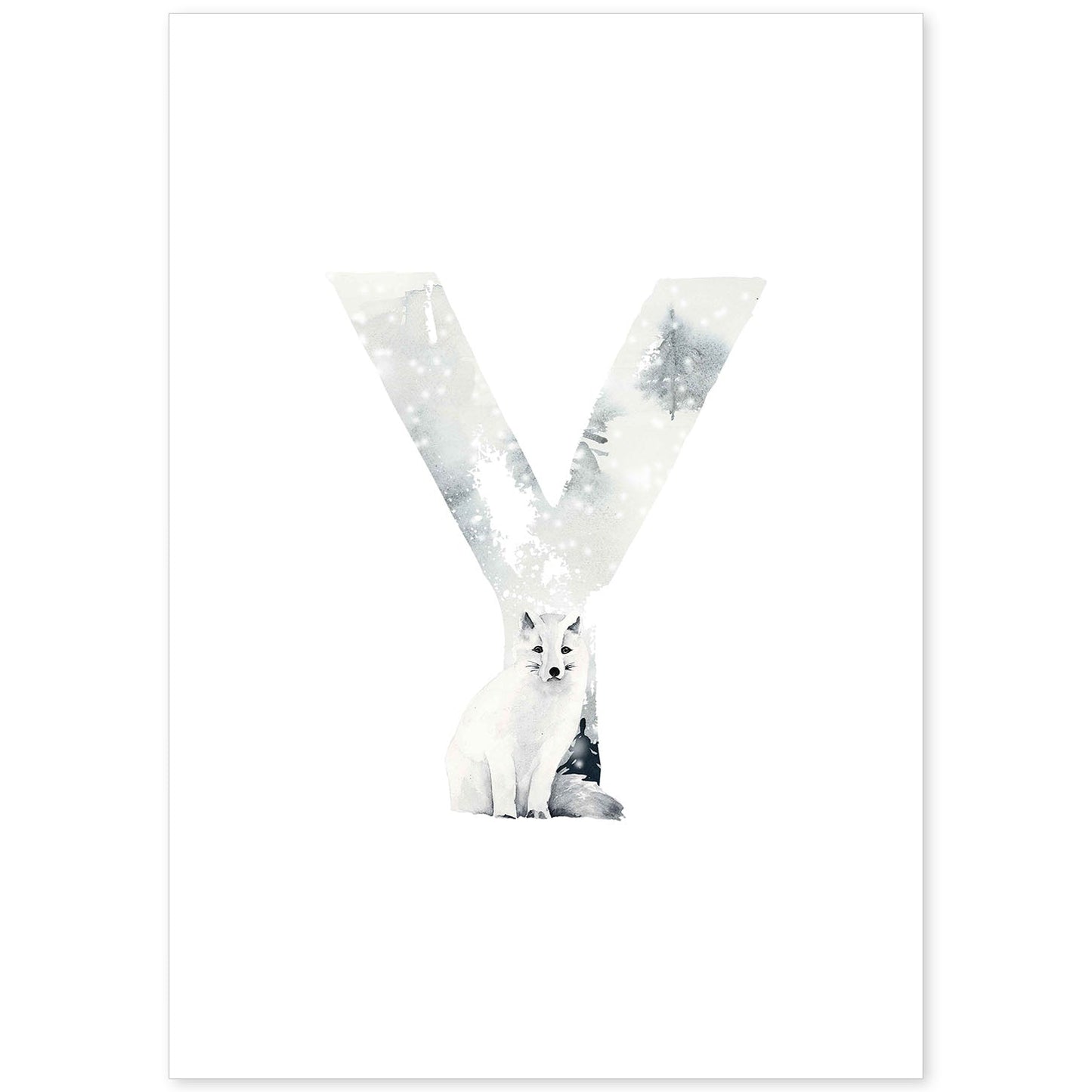 Poster de letra Y. Lámina estilo Invierno con imágenes del alfabeto.-Artwork-Nacnic-A4-Sin marco-Nacnic Estudio SL