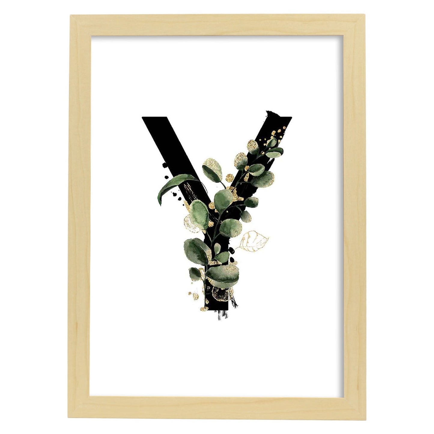 Poster de letra Y. Lámina estilo Jungla Negra con imágenes del alfabeto.-Artwork-Nacnic-A3-Marco Madera clara-Nacnic Estudio SL