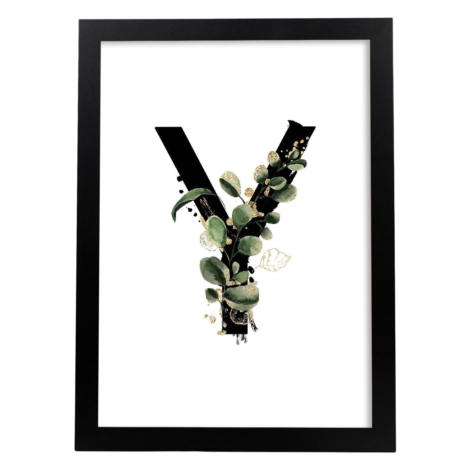 Poster de letra Y. Lámina estilo Jungla Negra con imágenes del alfabeto.-Artwork-Nacnic-A4-Marco Negro-Nacnic Estudio SL