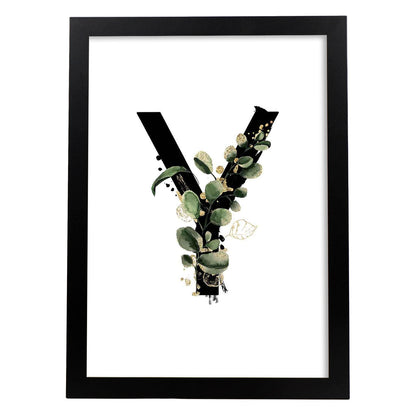 Poster de letra Y. Lámina estilo Jungla Negra con imágenes del alfabeto.-Artwork-Nacnic-A4-Marco Negro-Nacnic Estudio SL