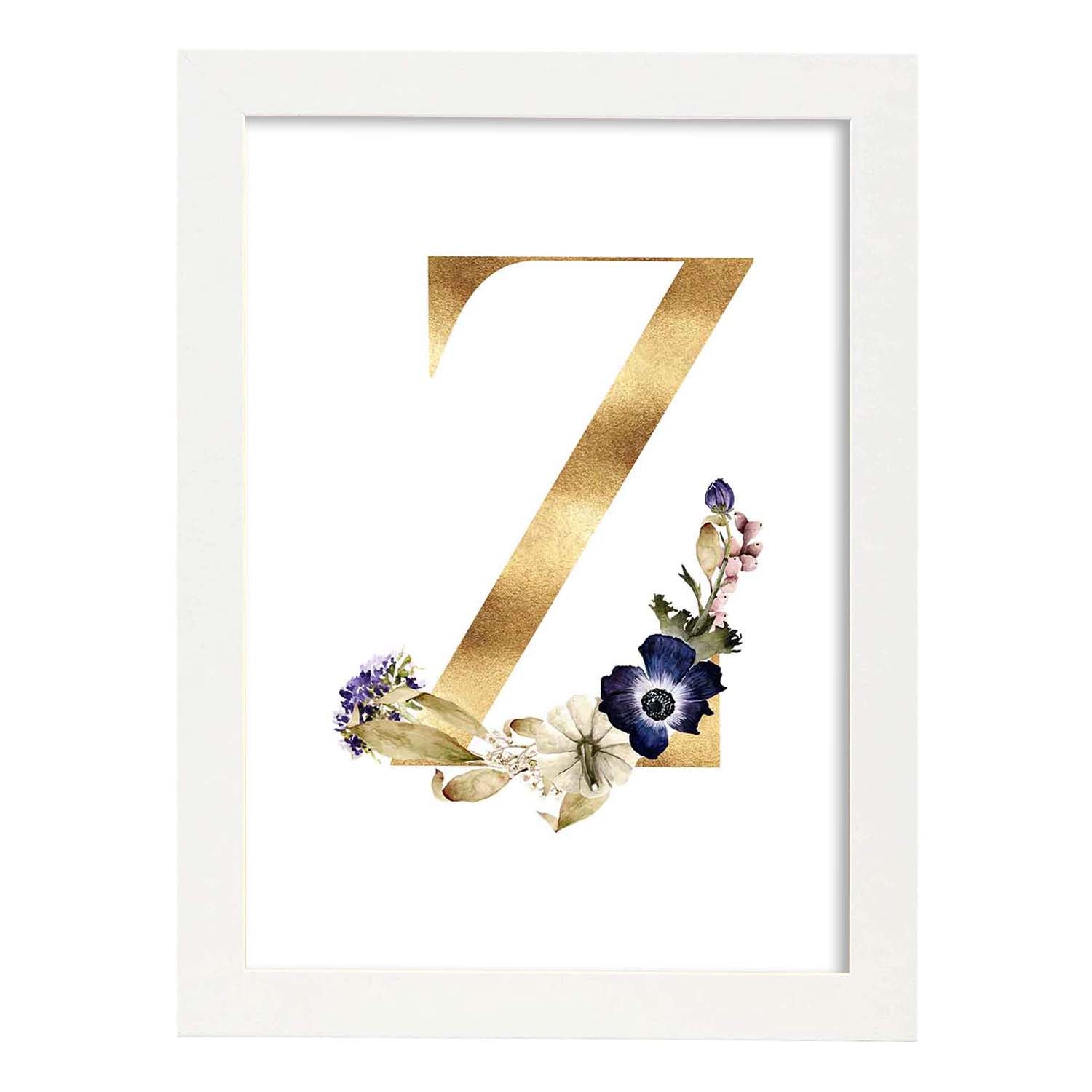 Poster de letra Z. Lámina estilo Dorado Floral con imágenes del alfabeto.-Artwork-Nacnic-A3-Marco Blanco-Nacnic Estudio SL