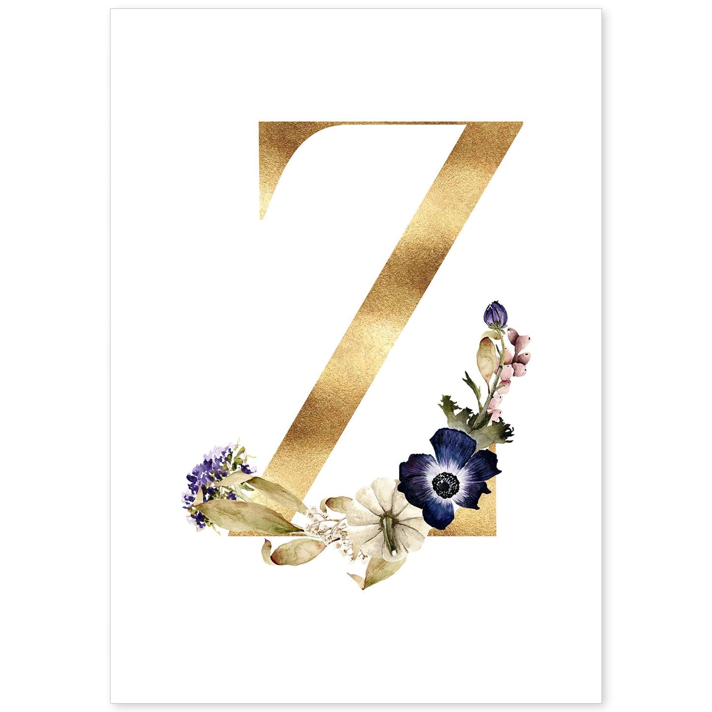 Poster de letra Z. Lámina estilo Dorado Floral con imágenes del alfabeto.-Artwork-Nacnic-A4-Sin marco-Nacnic Estudio SL