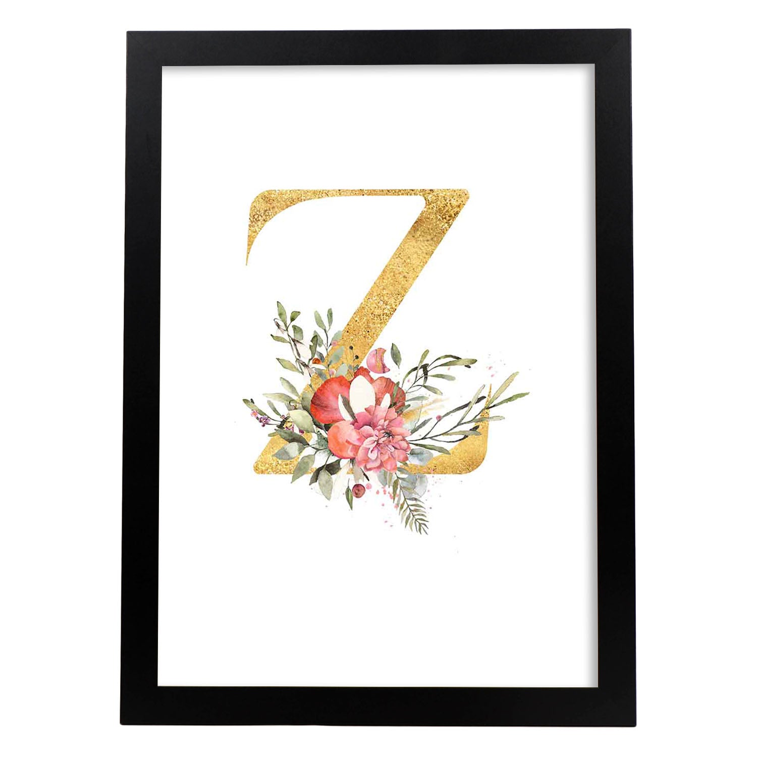Poster de letra Z. Lámina estilo Dorado Rosa con imágenes del alfabeto.-Artwork-Nacnic-A3-Marco Negro-Nacnic Estudio SL