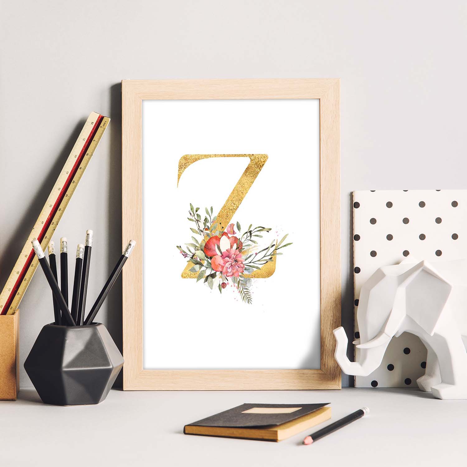 Poster de letra Z. Lámina estilo Dorado Rosa con imágenes del alfabeto.-Artwork-Nacnic-Nacnic Estudio SL
