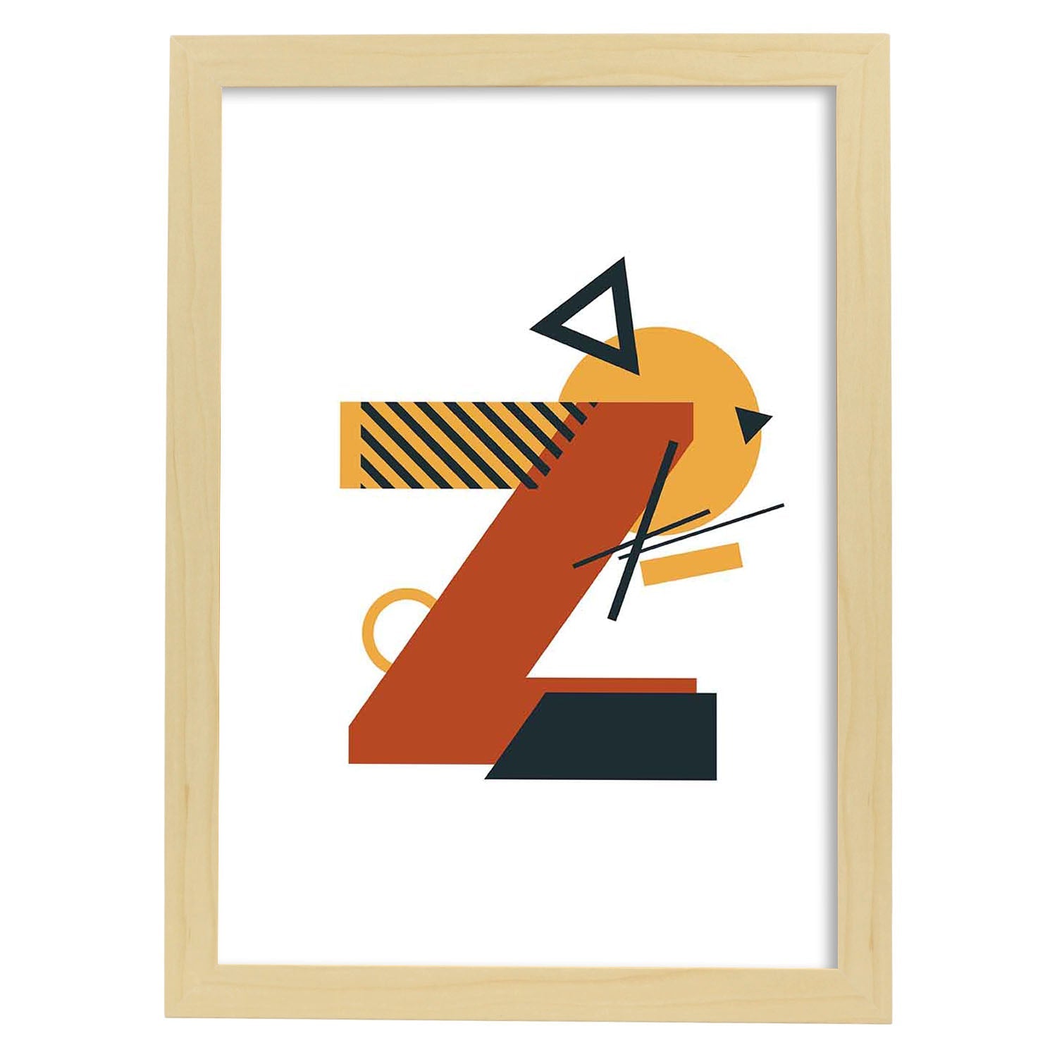 Poster de letra Z. Lámina estilo Geometria con formas con imágenes del alfabeto.-Artwork-Nacnic-A3-Marco Madera clara-Nacnic Estudio SL