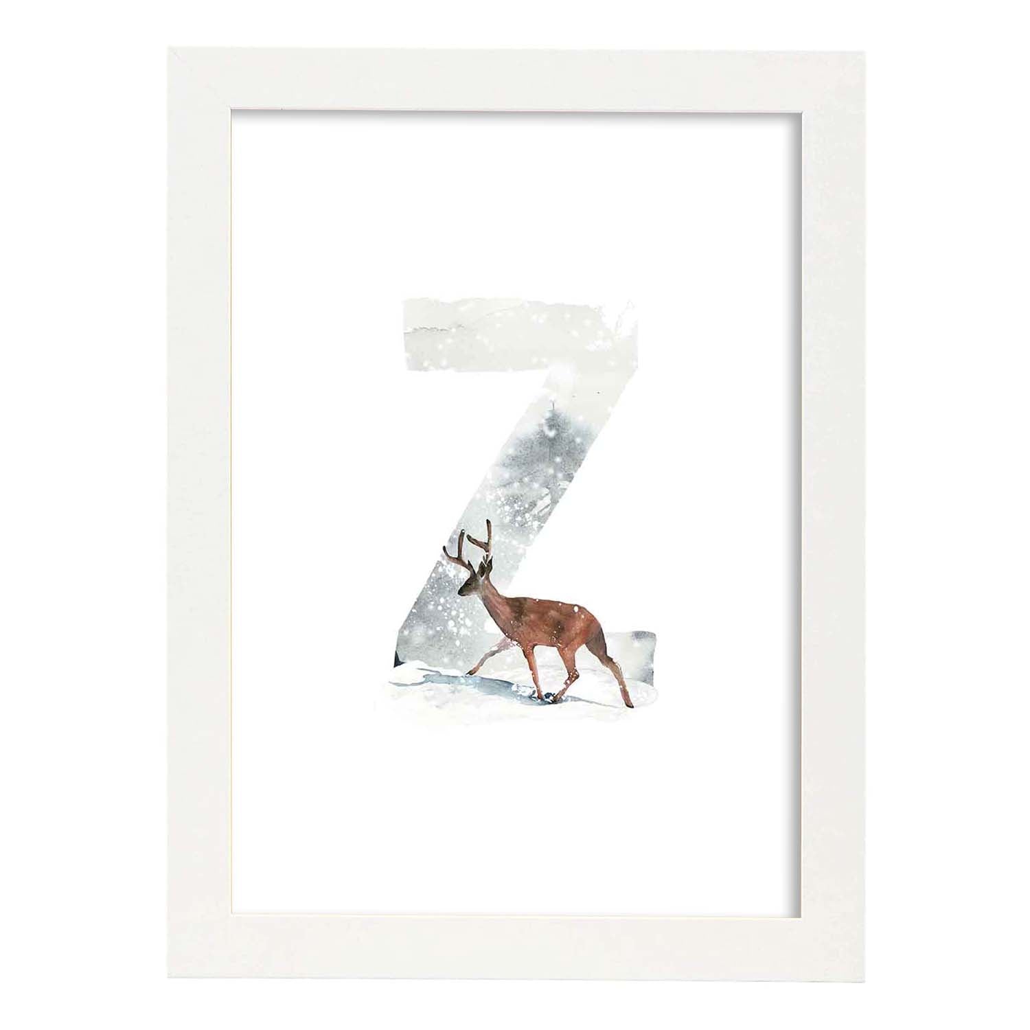 Poster de letra Z. Lámina estilo Invierno con imágenes del alfabeto.-Artwork-Nacnic-A3-Marco Blanco-Nacnic Estudio SL