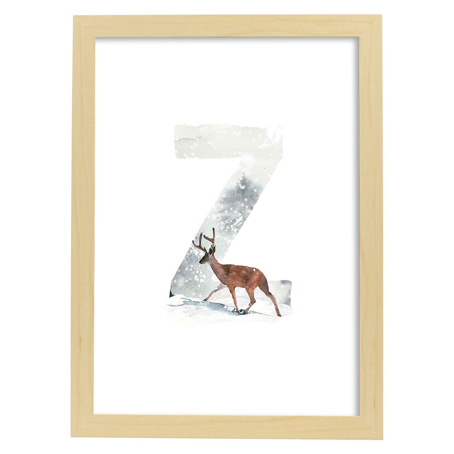 Poster de letra Z. Lámina estilo Invierno con imágenes del alfabeto.-Artwork-Nacnic-A3-Marco Madera clara-Nacnic Estudio SL