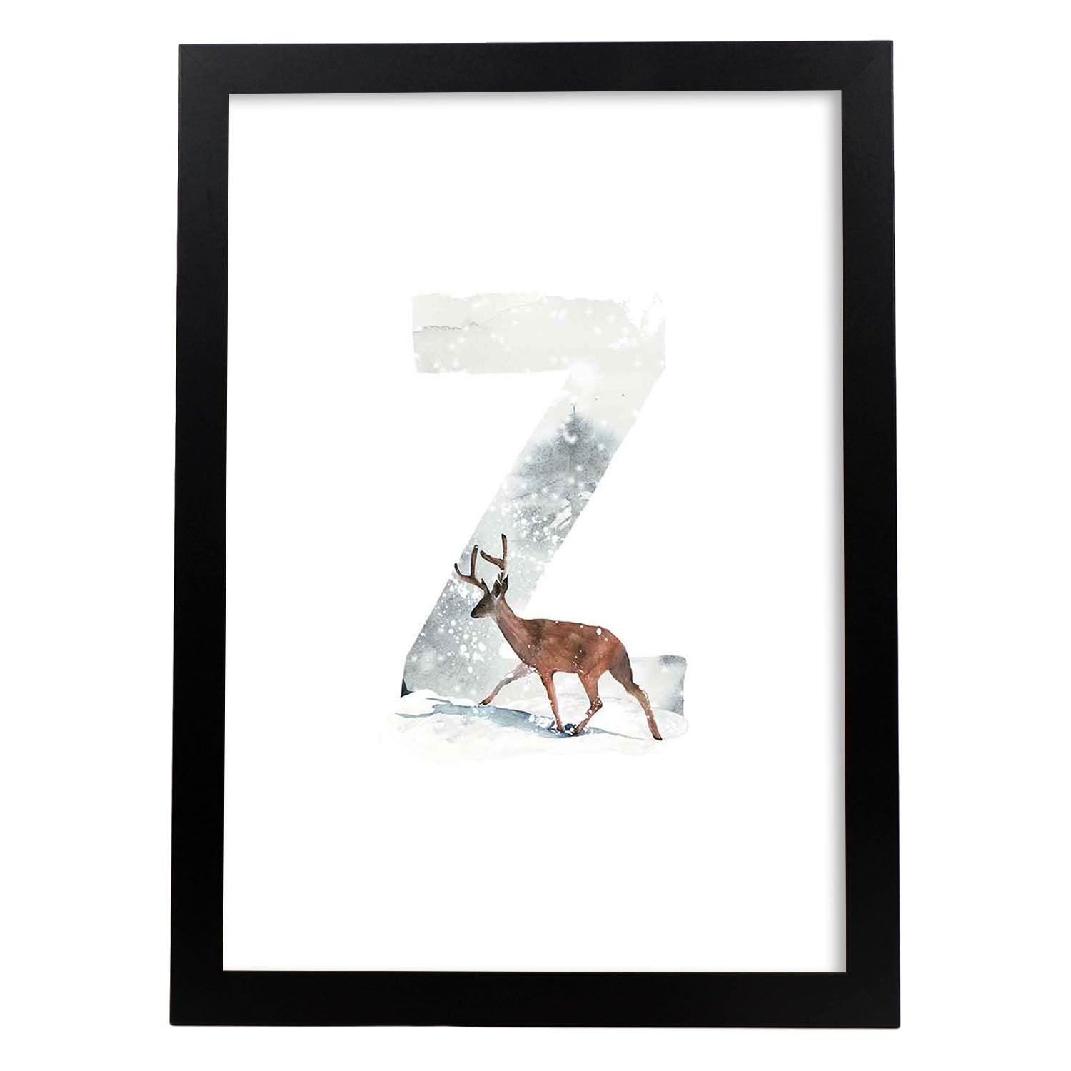 Poster de letra Z. Lámina estilo Invierno con imágenes del alfabeto.-Artwork-Nacnic-A3-Marco Negro-Nacnic Estudio SL