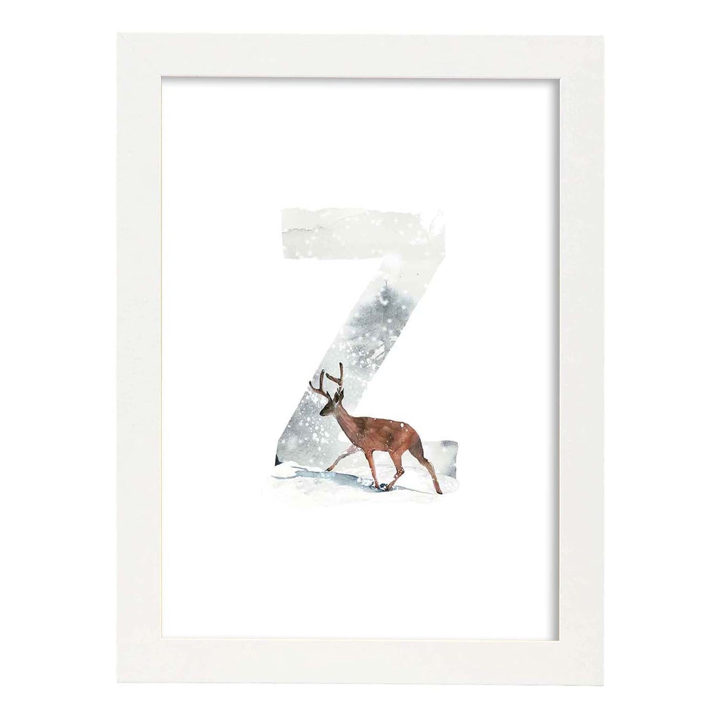 Poster de letra Z. Lámina estilo Invierno con imágenes del alfabeto.-Artwork-Nacnic-A4-Marco Blanco-Nacnic Estudio SL