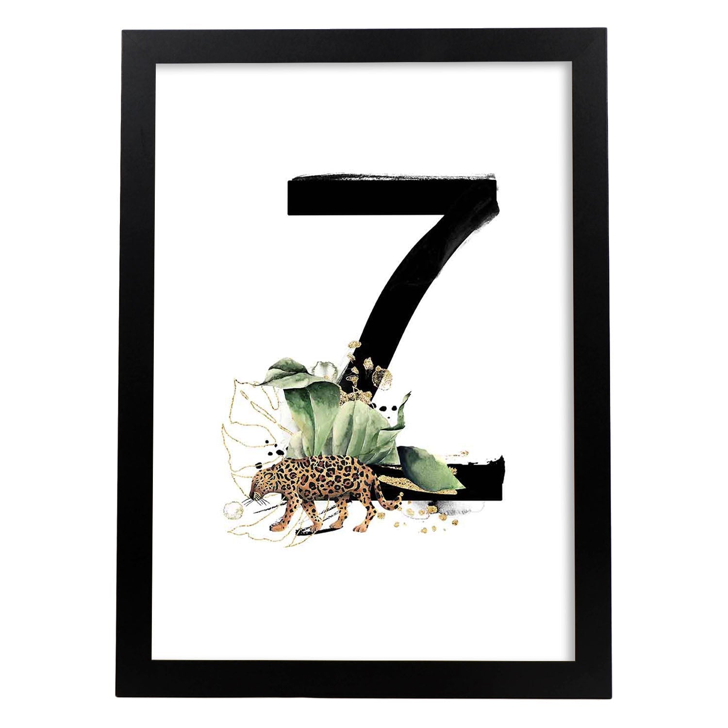 Poster de letra Z. Lámina estilo Jungla Negra con imágenes del alfabeto.-Artwork-Nacnic-A4-Marco Negro-Nacnic Estudio SL