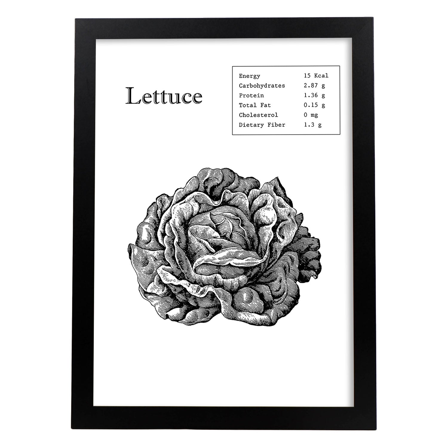 Poster de Lettuce. Láminas de frutas y verduras en inglés.-Artwork-Nacnic-A3-Marco Negro-Nacnic Estudio SL
