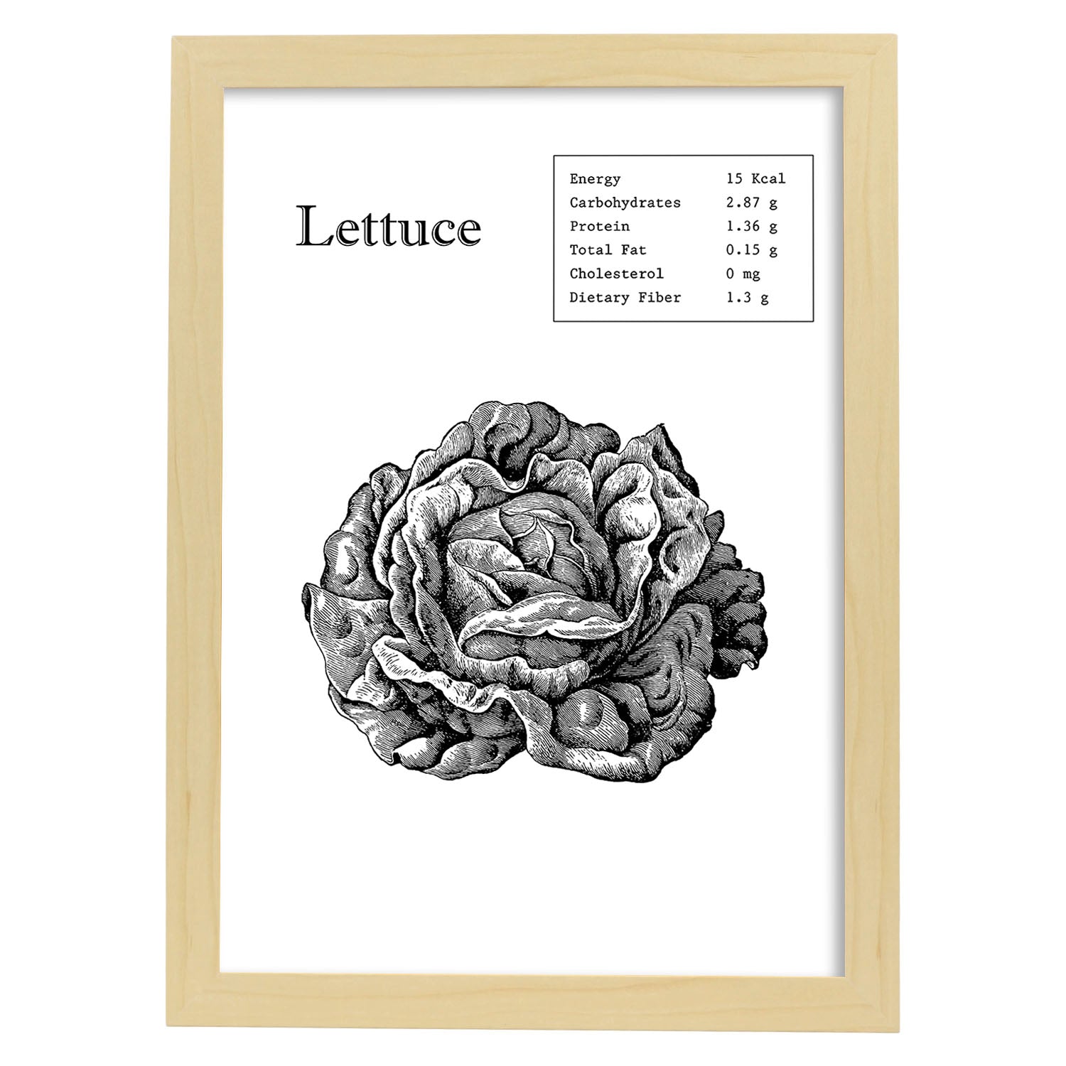 Poster de Lettuce. Láminas de frutas y verduras en inglés.-Artwork-Nacnic-A4-Marco Madera clara-Nacnic Estudio SL
