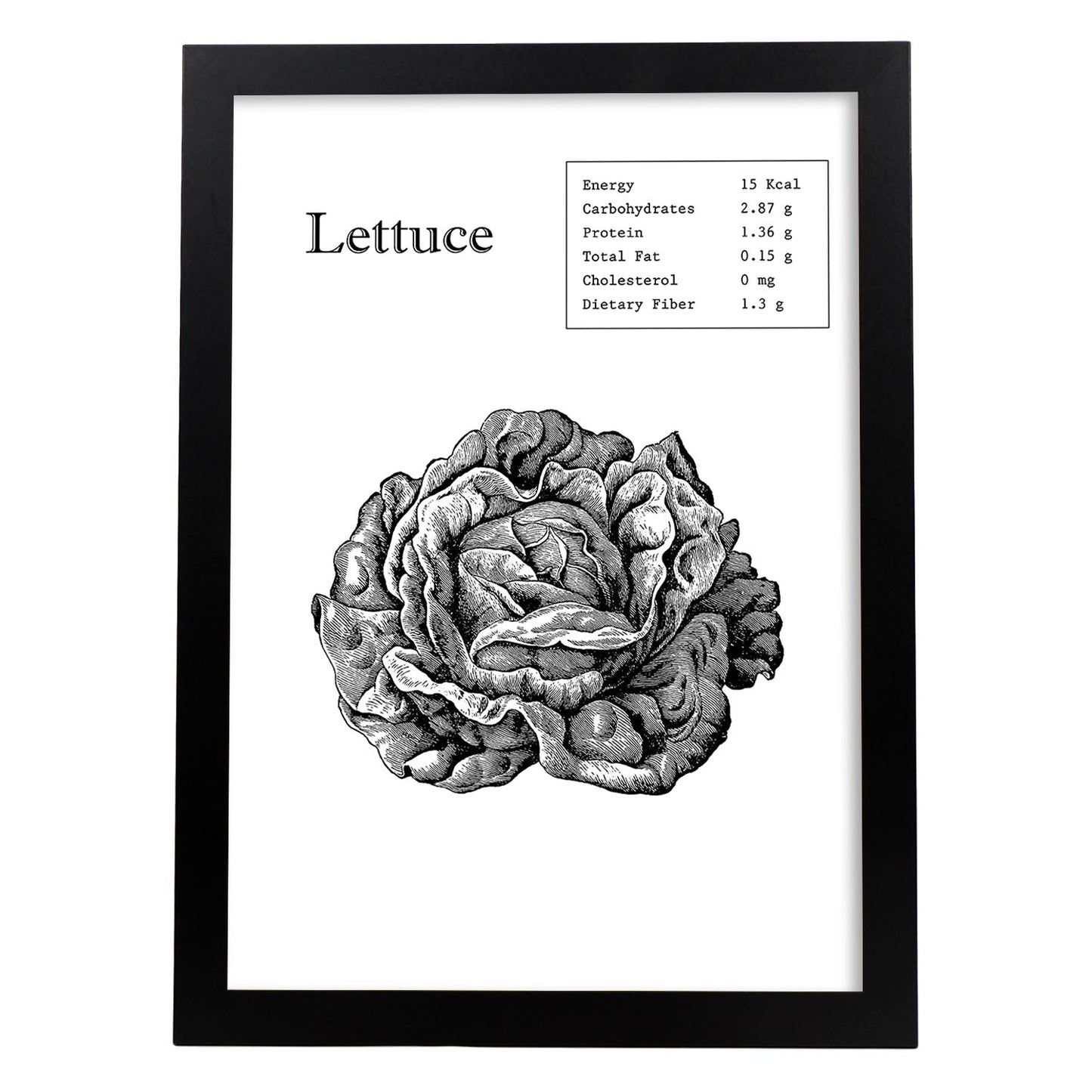 Poster de Lettuce. Láminas de frutas y verduras en inglés.-Artwork-Nacnic-A4-Marco Negro-Nacnic Estudio SL