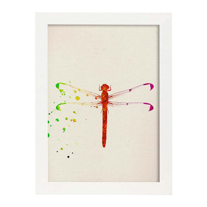 Poster de Libélula con diseño acuarela. Mix de láminas con estilo acuarela-Artwork-Nacnic-A4-Marco Blanco-Nacnic Estudio SL