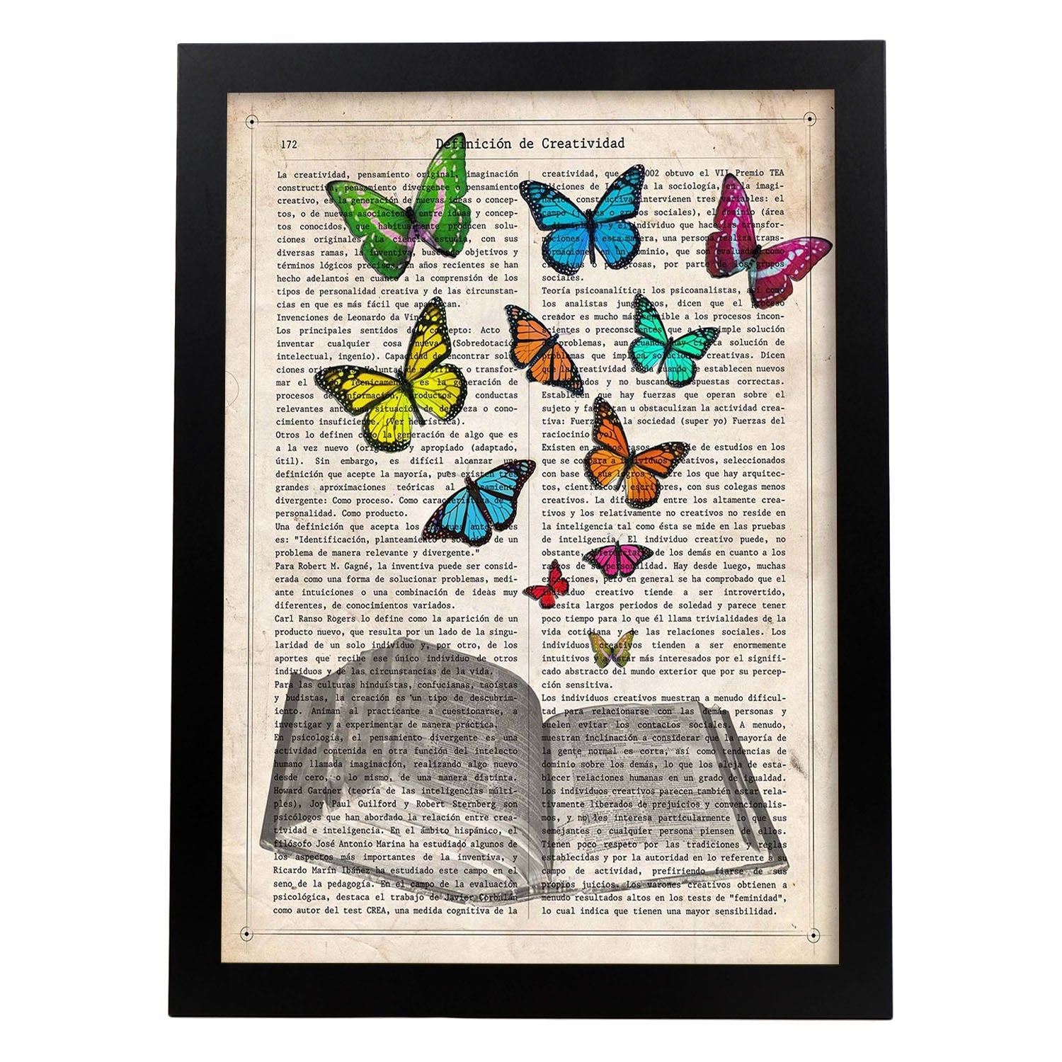 Poster de Libro con mariposas. Láminas de mariposas. Decoración de mariposas y polillas.-Artwork-Nacnic-A3-Marco Negro-Nacnic Estudio SL
