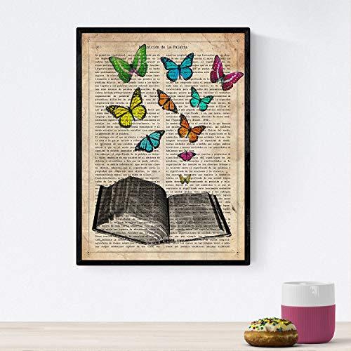 Poster de Libro con mariposas. Láminas de mariposas. Decoración de mariposas y polillas.-Artwork-Nacnic-Nacnic Estudio SL