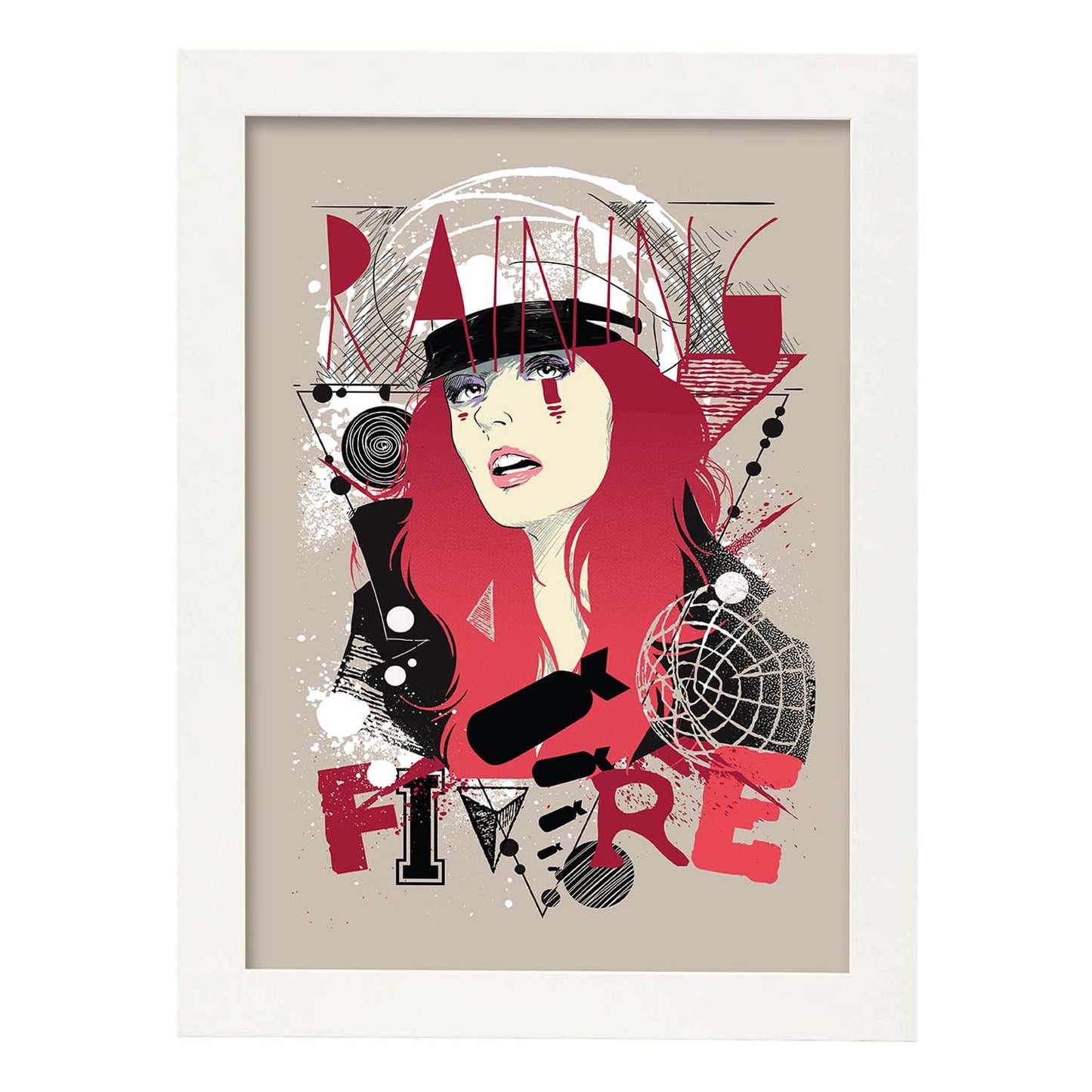Poster de Lluvia de fuego. Lámina decorativa de diseño.-Artwork-Nacnic-A3-Marco Blanco-Nacnic Estudio SL