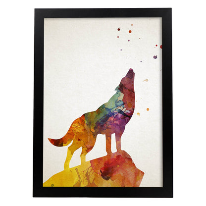 Poster de Lobo estilo acuarela. Láminas de animales con estilo acuarela-Artwork-Nacnic-A4-Marco Negro-Nacnic Estudio SL