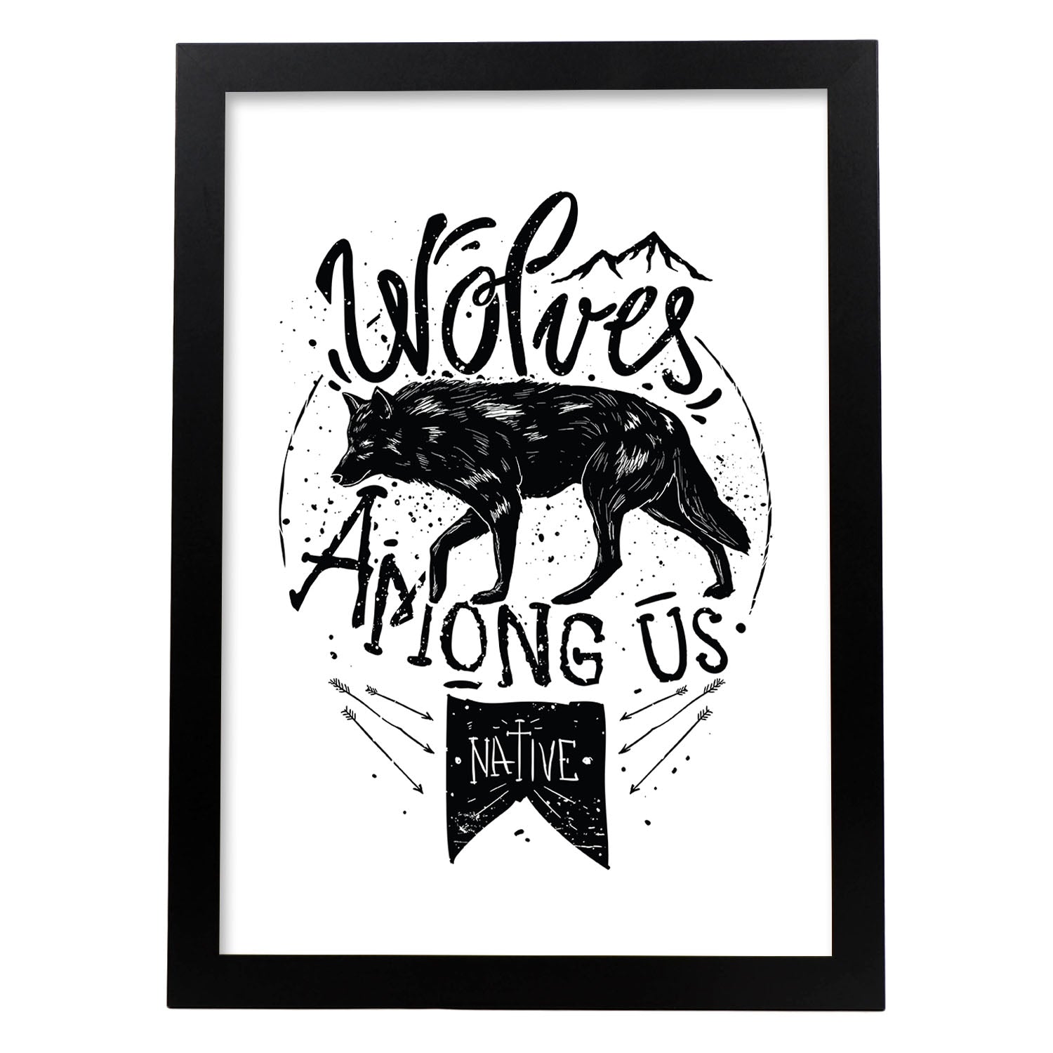 Poster de Lobos entre nosotros. Lámina decorativa de diseño.-Artwork-Nacnic-A3-Marco Negro-Nacnic Estudio SL