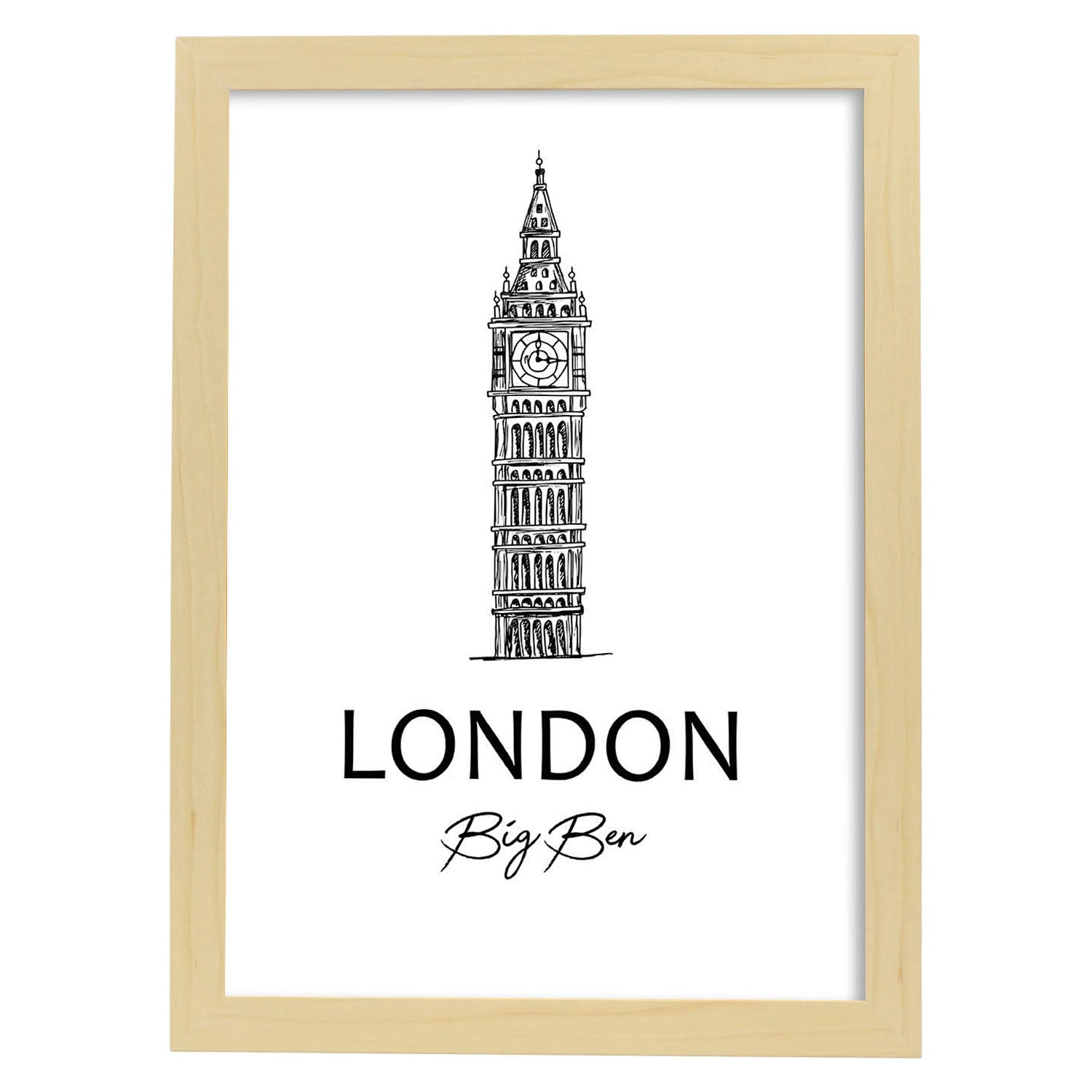 Poster de Londres - Big Ben. Láminas con monumentos de ciudades.-Artwork-Nacnic-A3-Marco Madera clara-Nacnic Estudio SL