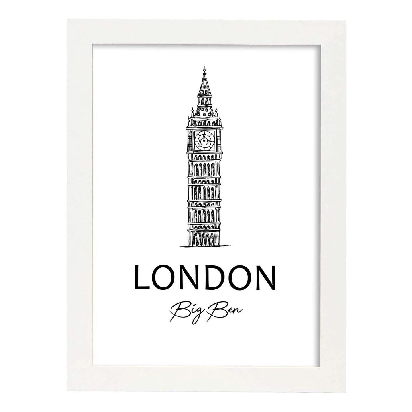 Poster de Londres - Big Ben. Láminas con monumentos de ciudades.-Artwork-Nacnic-A4-Marco Blanco-Nacnic Estudio SL