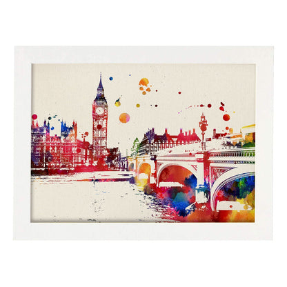 Poster de Londres con diseño acuarela. Mix de láminas con estilo acuarela-Artwork-Nacnic-A4-Marco Blanco-Nacnic Estudio SL