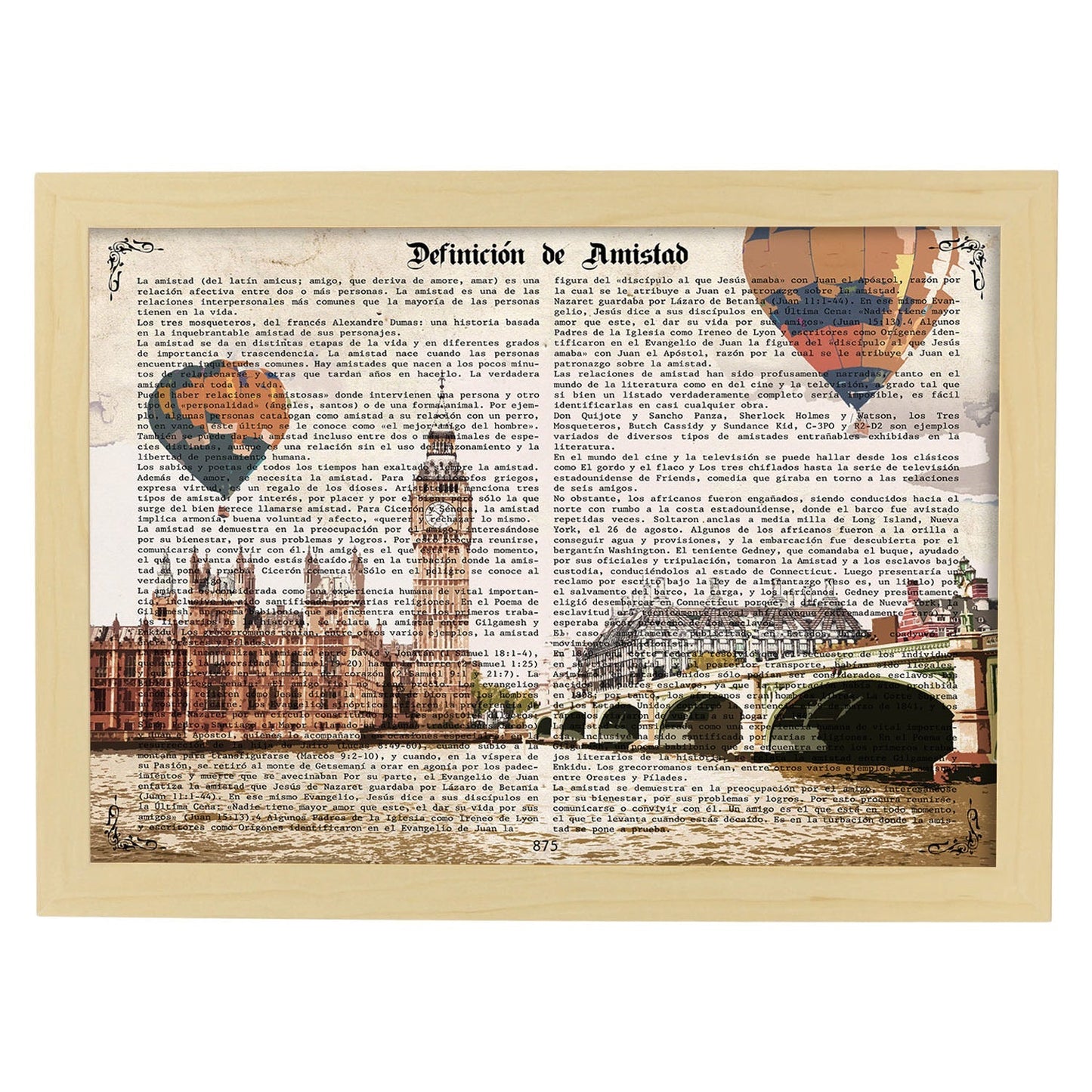 Poster de Londres (London Eye). Láminas e ilustraciones de ciudades del mundo y monumentos famosos.-Artwork-Nacnic-A3-Marco Madera clara-Nacnic Estudio SL