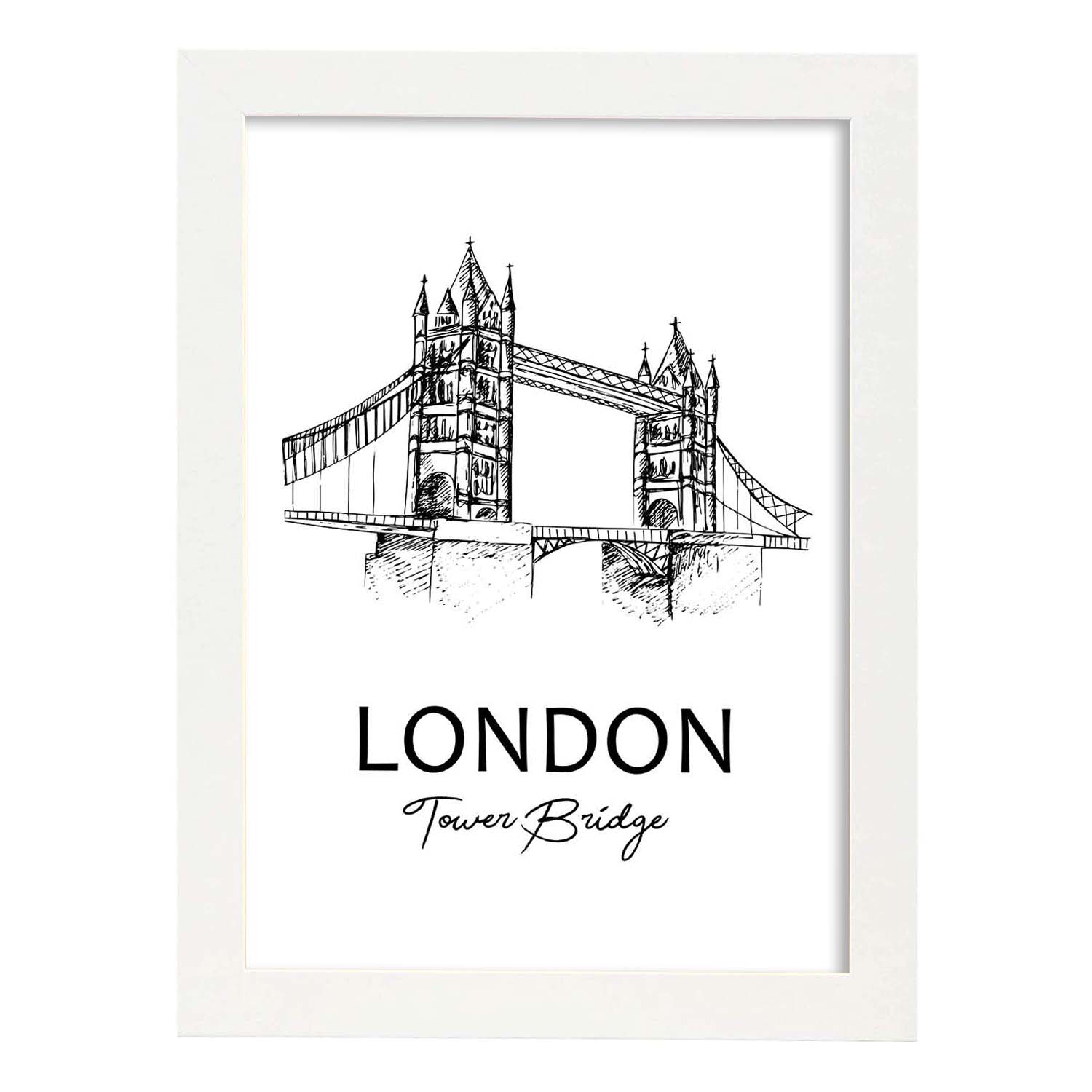 Poster de Londres - Tower bridge. Láminas con monumentos de ciudades.-Artwork-Nacnic-A4-Marco Blanco-Nacnic Estudio SL