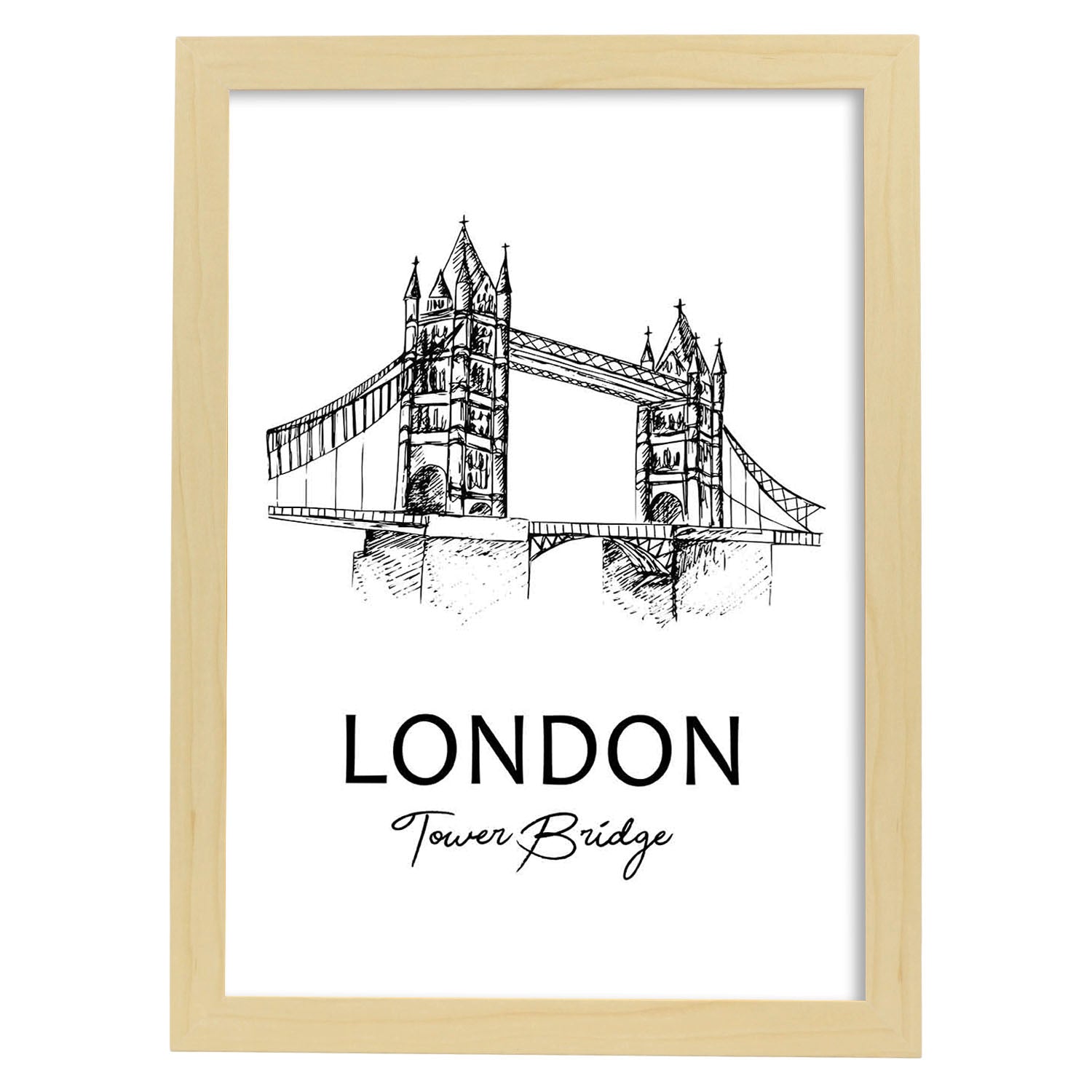 Poster de Londres - Tower bridge. Láminas con monumentos de ciudades.-Artwork-Nacnic-A4-Marco Madera clara-Nacnic Estudio SL