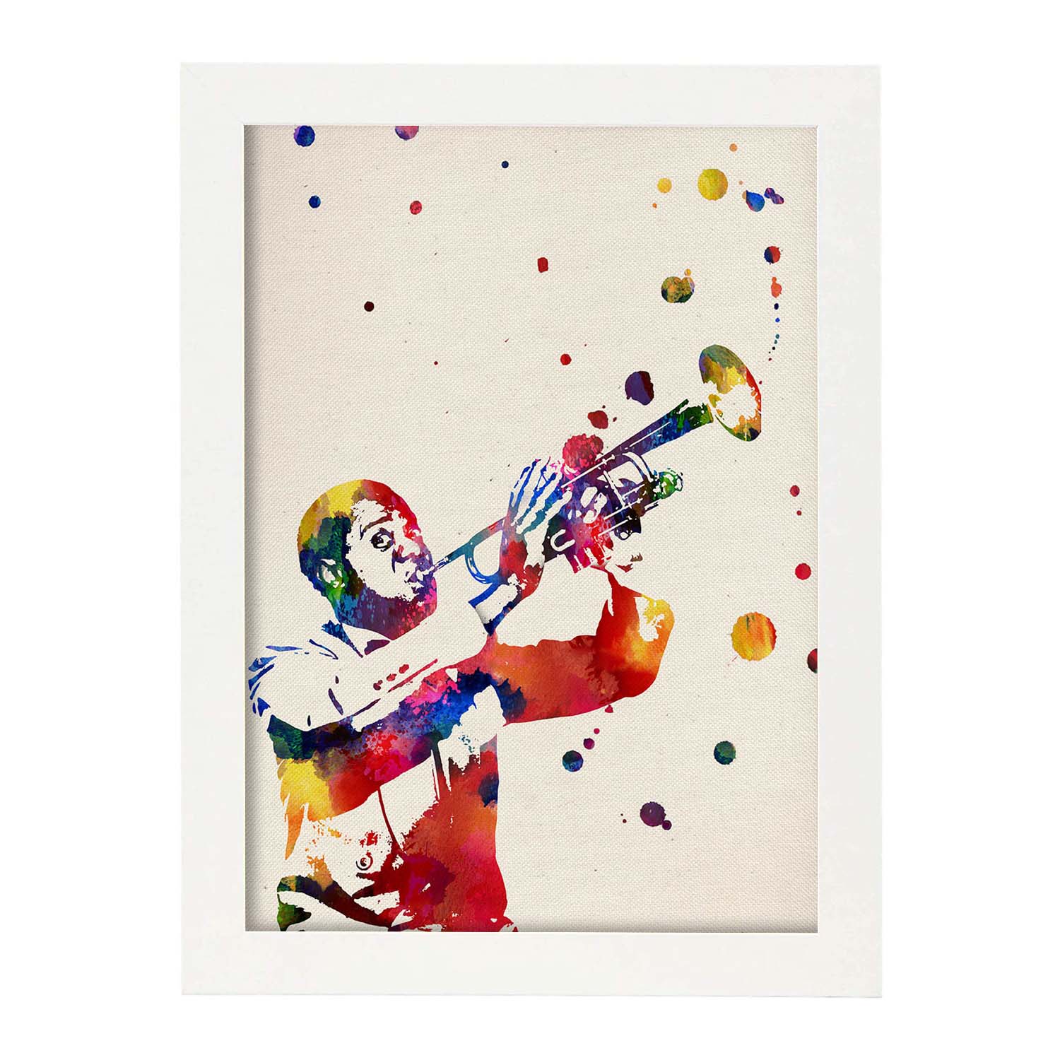 Poster de Louis Armstrong con diseño acuarela. Mix de láminas con estilo acuarela-Artwork-Nacnic-A3-Marco Blanco-Nacnic Estudio SL