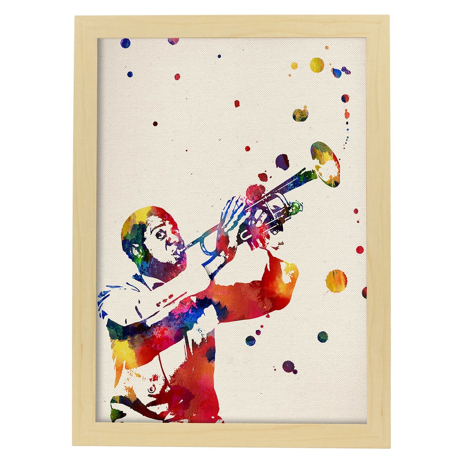 Poster de Louis Armstrong con diseño acuarela. Mix de láminas con estilo acuarela-Artwork-Nacnic-A3-Marco Madera clara-Nacnic Estudio SL
