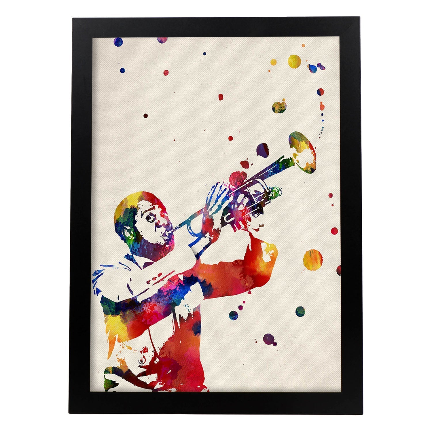 Poster de Louis Armstrong con diseño acuarela. Mix de láminas con estilo acuarela-Artwork-Nacnic-A3-Marco Negro-Nacnic Estudio SL
