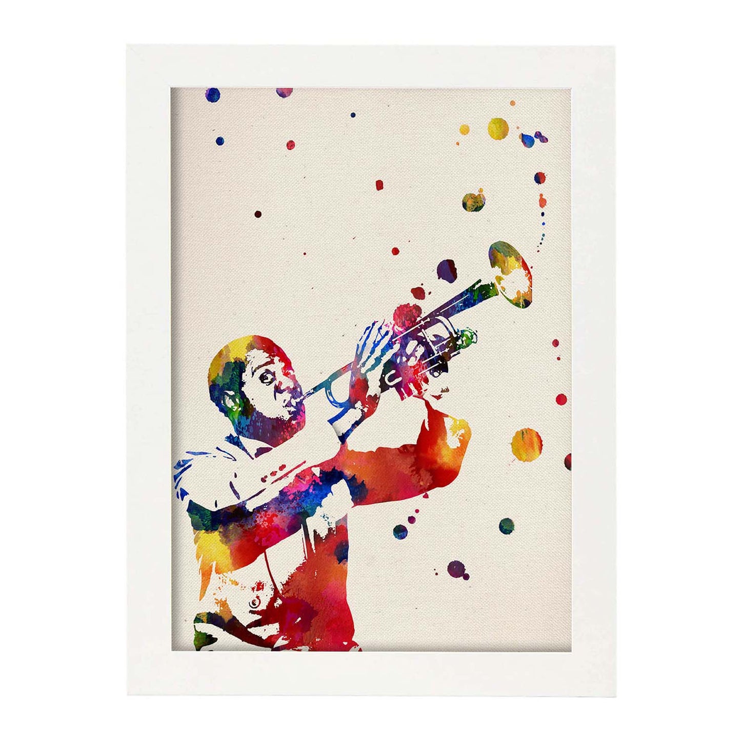 Poster de Louis Armstrong con diseño acuarela. Mix de láminas con estilo acuarela-Artwork-Nacnic-A4-Marco Blanco-Nacnic Estudio SL