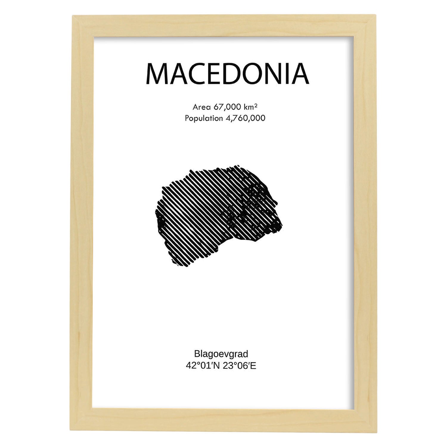 Poster de Macedonia. Láminas de paises y continentes del mundo.-Artwork-Nacnic-A4-Marco Madera clara-Nacnic Estudio SL
