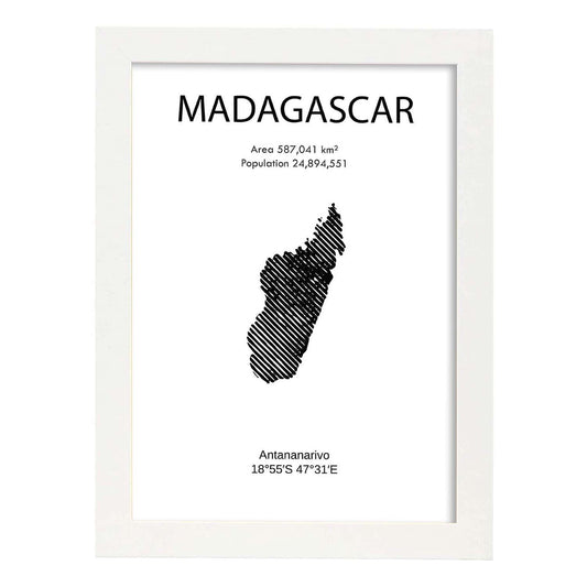 Poster de Madagascar. Láminas de paises y continentes del mundo.-Artwork-Nacnic-A4-Marco Blanco-Nacnic Estudio SL