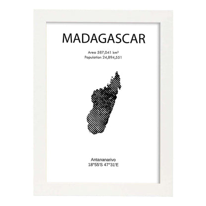 Poster de Madagascar. Láminas de paises y continentes del mundo.-Artwork-Nacnic-A4-Marco Blanco-Nacnic Estudio SL