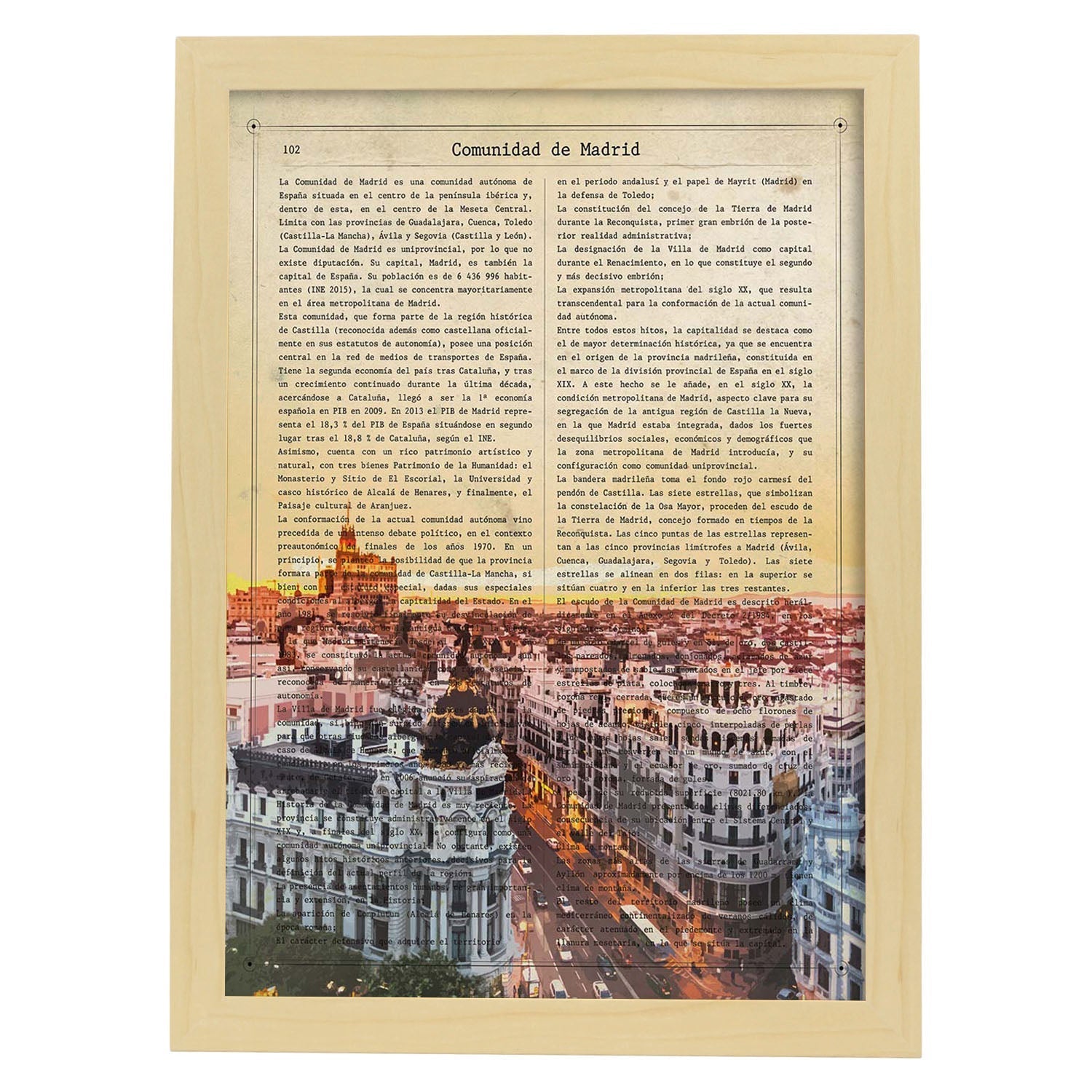 Poster de Madrid. Láminas de comunidades autónomas de España.-Artwork-Nacnic-A3-Marco Madera clara-Nacnic Estudio SL