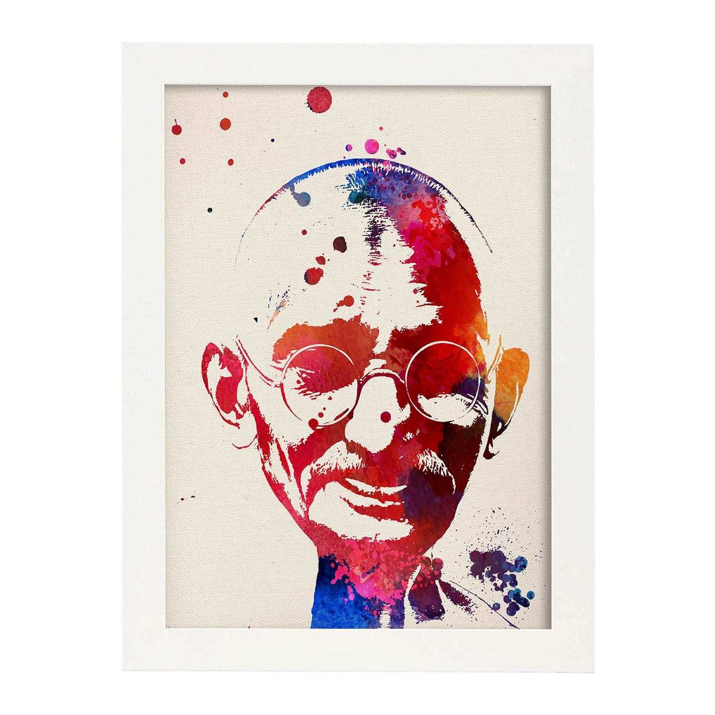 Poster de Mahatma Gandhi con diseño acuarela. Mix de láminas con estilo acuarela-Artwork-Nacnic-A3-Marco Blanco-Nacnic Estudio SL