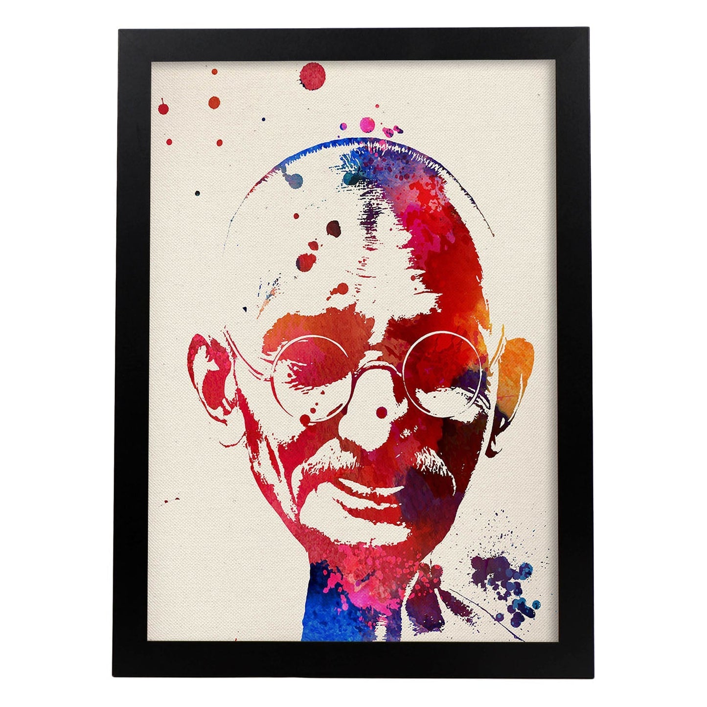 Poster de Mahatma Gandhi con diseño acuarela. Mix de láminas con estilo acuarela-Artwork-Nacnic-A3-Marco Negro-Nacnic Estudio SL