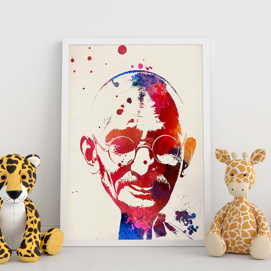 Poster de Mahatma Gandhi con diseño acuarela. Mix de láminas con estilo acuarela-Artwork-Nacnic-Nacnic Estudio SL