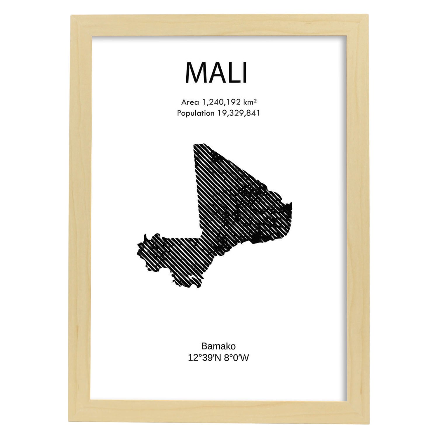 Poster de Mali. Láminas de paises y continentes del mundo.-Artwork-Nacnic-A3-Marco Madera clara-Nacnic Estudio SL