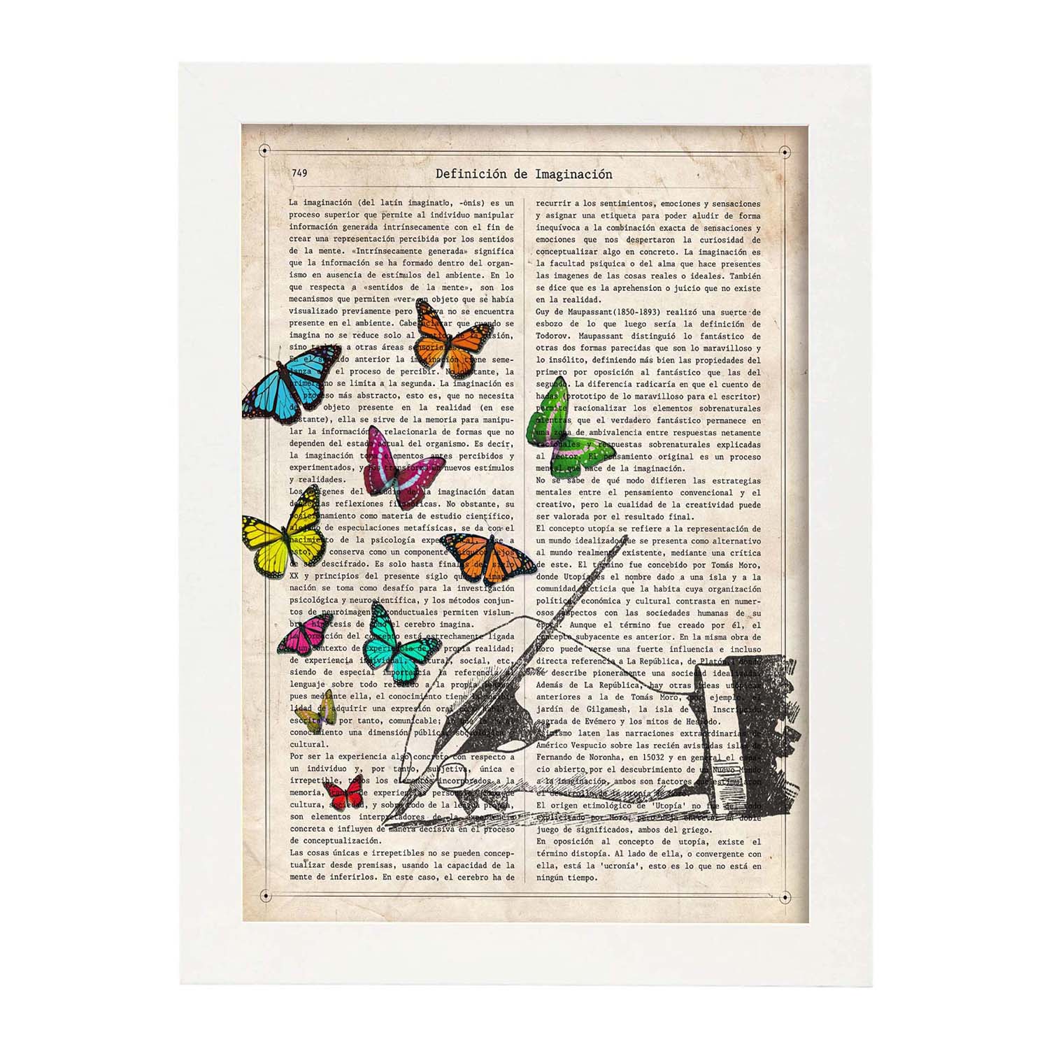 Poster de Mano escribiendo. Láminas de mariposas. Decoración de mariposas y polillas.-Artwork-Nacnic-A3-Marco Blanco-Nacnic Estudio SL